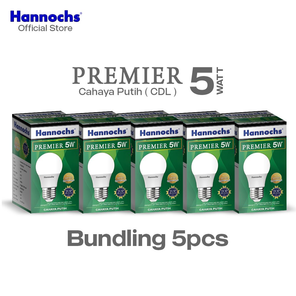 Hannochs Lampu Bohlam LED Premier 5W Cahaya Putih isi 5pcs