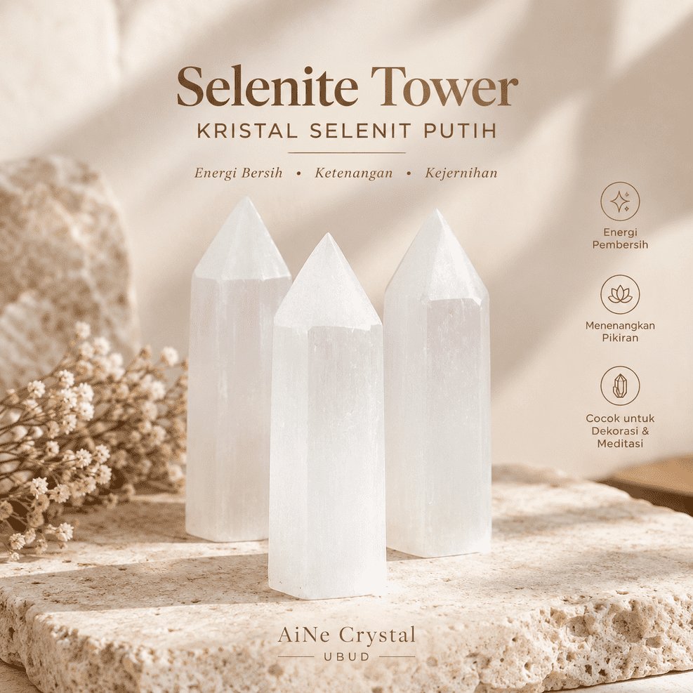 Selenite Tower Natural Putih Bentuk Menara Kristal Selenite