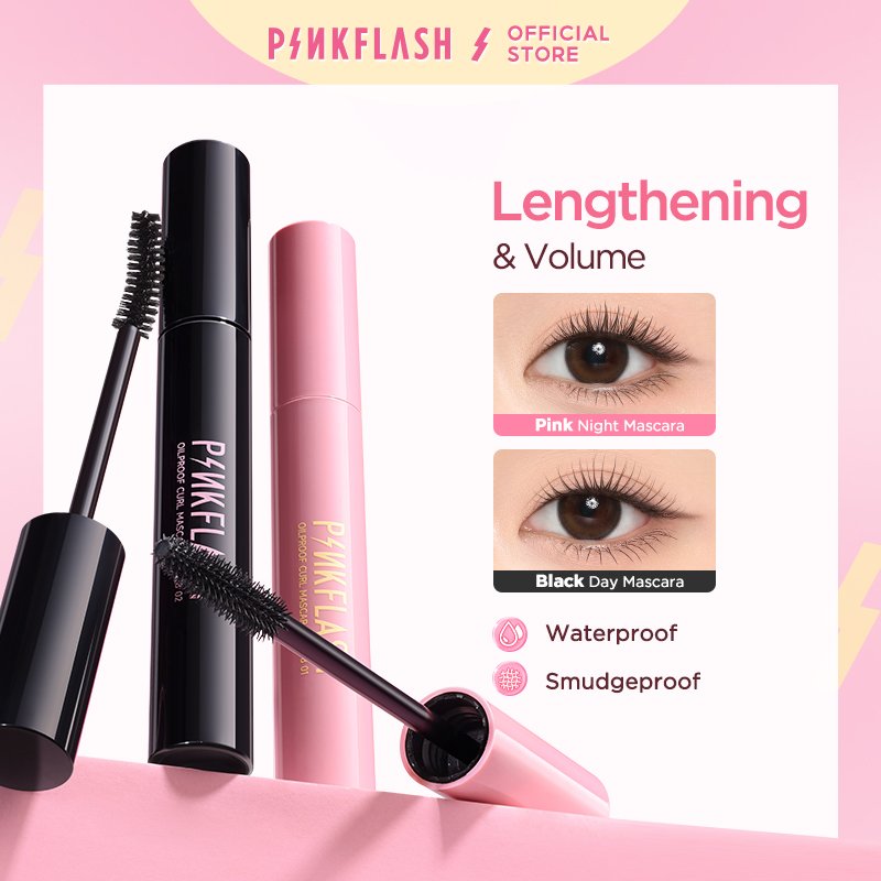 PINKFLASH Day & Night  Maskara Lengthening Volume Tahan air Tahan lama Mascara E08