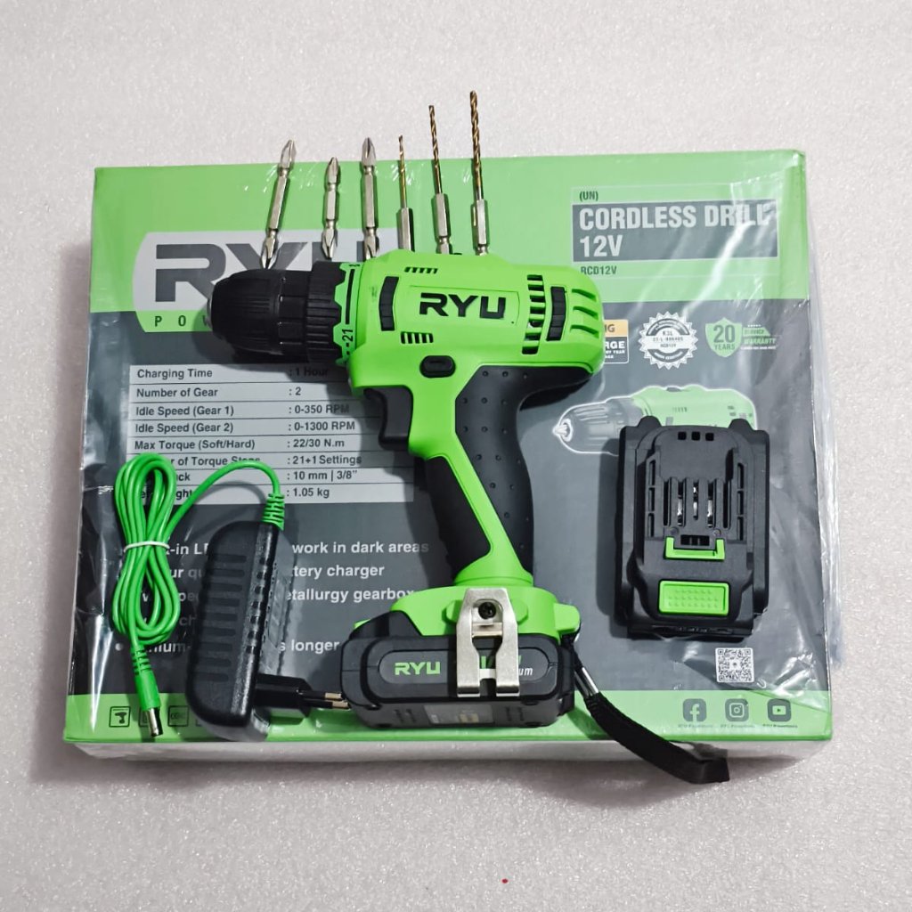 ORIGINAL RCD 12V   MESIN BOR BATERAI  CORDLESS DRILL RYU RCD 12V 10 MM / BOR TANGAN BATERAI CAS