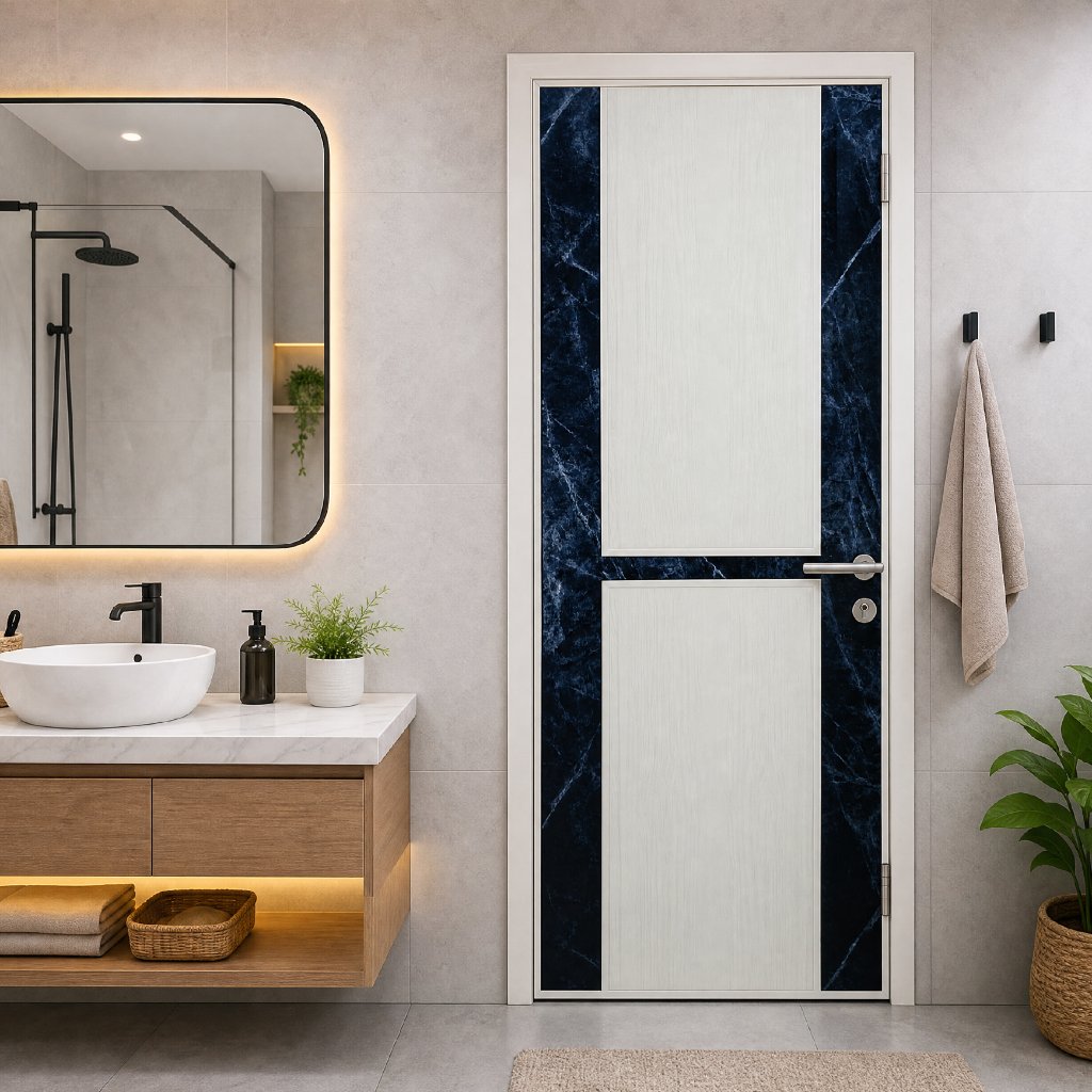 Pintu Kamar Mandi PVC WMNS 70x195 80x200 cm Minimalis Pintu Toilet WC dengan Handle Tidy Bukaan Kana
