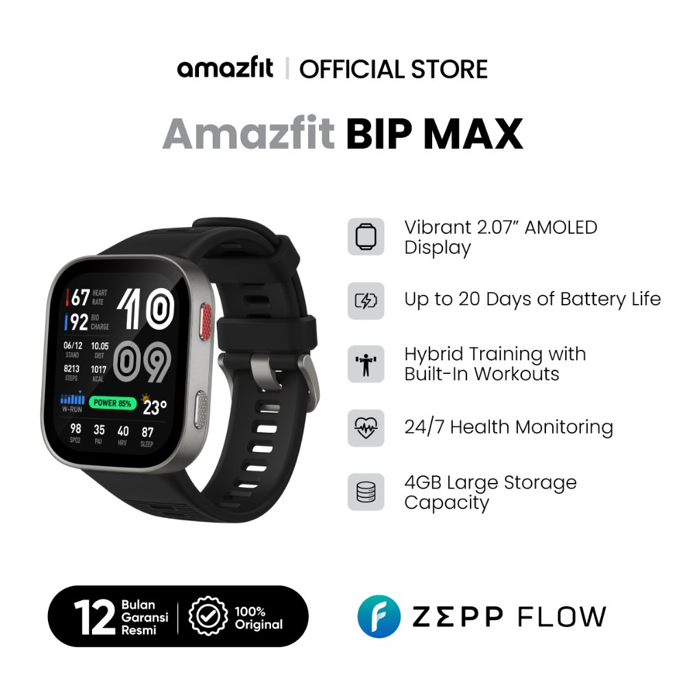 Amazfit BIP Max Smartwatch | GPS Sport Watch | Baterai 21 Hari | AMOLED Display | Waterproof 5 ATM |