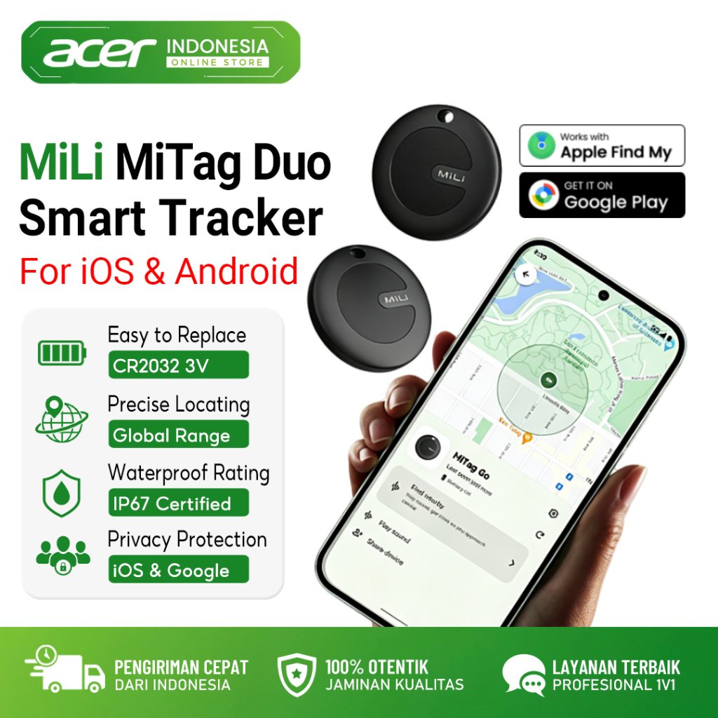 MiLi MiTag Duo Air Tracker Tag Work untuk iOS dan Android Disertifikasi oleh iOS Find My dan Google 
