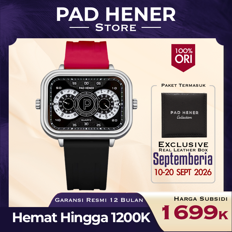 PAD HENER AXELL Jam Tangan Unik Original Water Resist Rubber Black Red Klasik COD