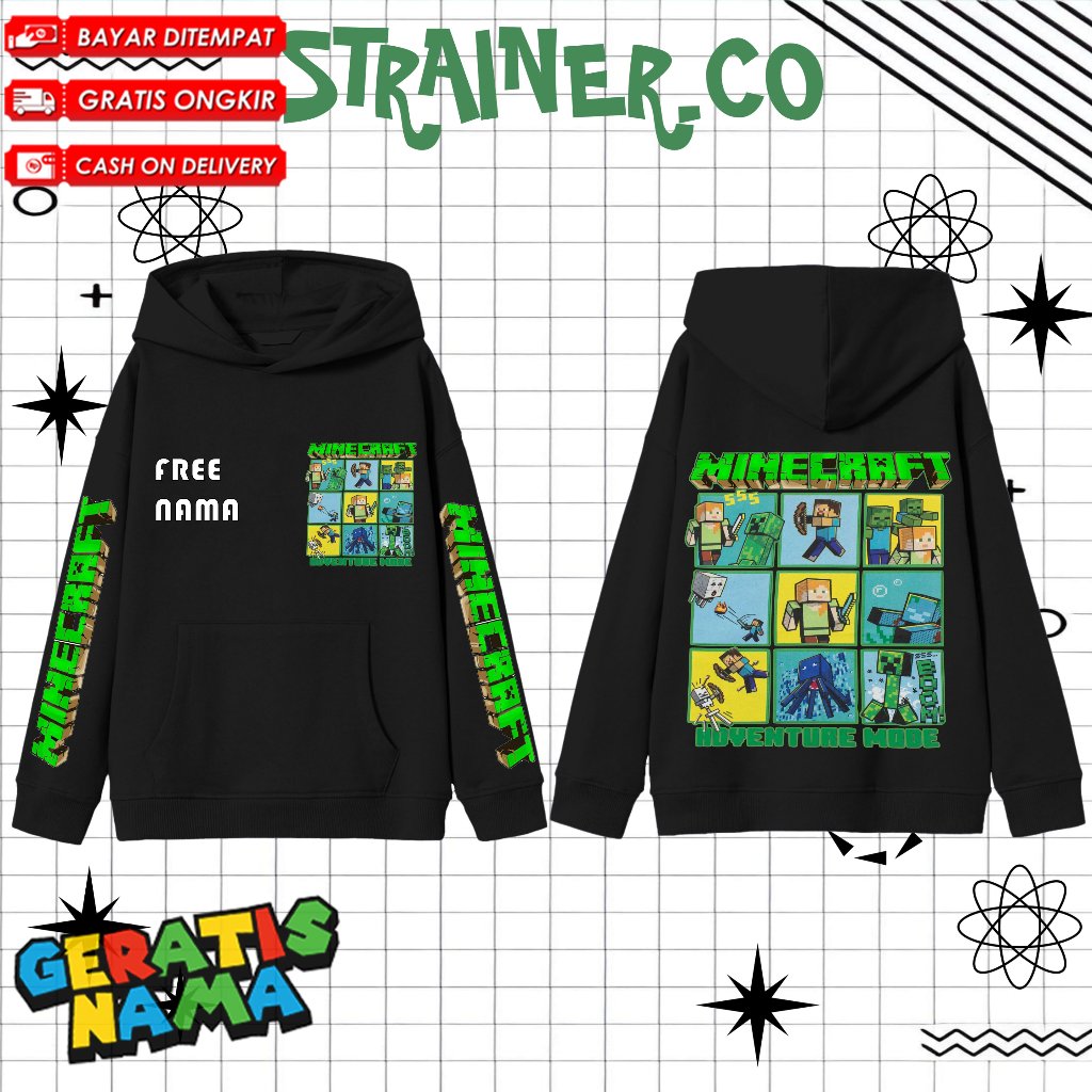 Jaket Hoodie Fashion Anak Unisex Game Minecraft Pocket Edition - Hoodie Anak MC PE Free Nama Distro 