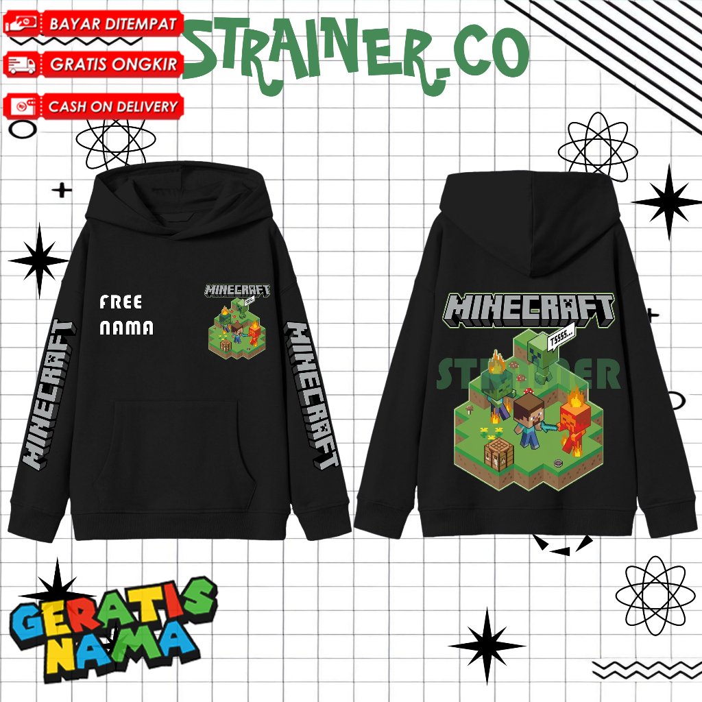 Jaket Hoodie Fashion Anak Unisex Game Minecraft Pocket Edition - Hoodie Anak MC Free Nama Distro Lak