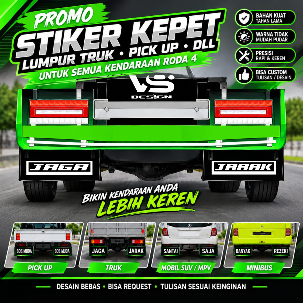 stiker kepet lumpur truk JAGA JARAK cutting stiker kepet lumpur truk pick up