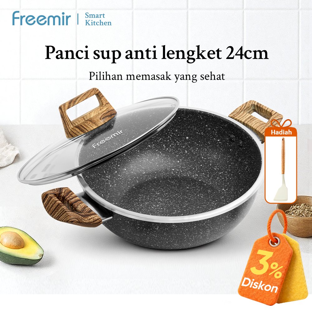 freemir  Wajan Anti Lengket  30/24/20cm Tinggi  Panci Sup Serbaguna Minimalis Sangchi Beige