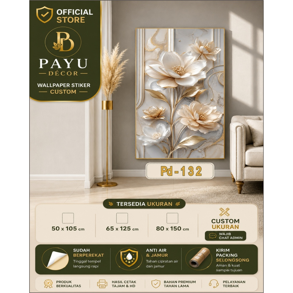 Wallpaper Dinding Motif Bunga 3d Dekorasi Ruang Tamu , Wallpaper 3D Dinding Rumah Motif Bunga 3d