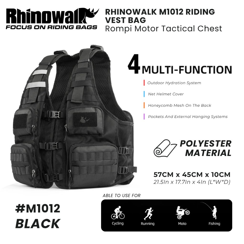 Rhinowalk M1012 Riding Vest Bag Rompi Motor Tactical Chest Bag Premium