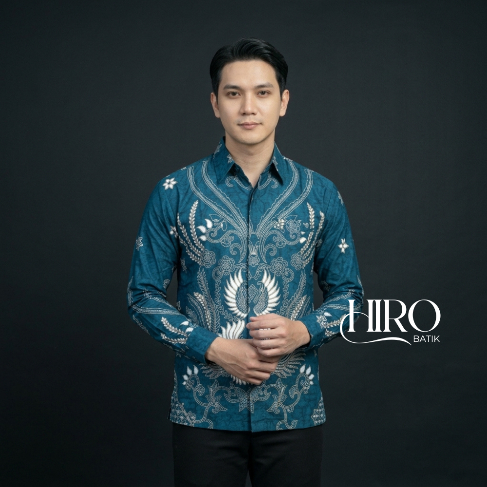 Kemeja Batik Pria Lengan Panjang Motif Ismoyo Blue Emerald Modern Lapis Furing Solo Premium