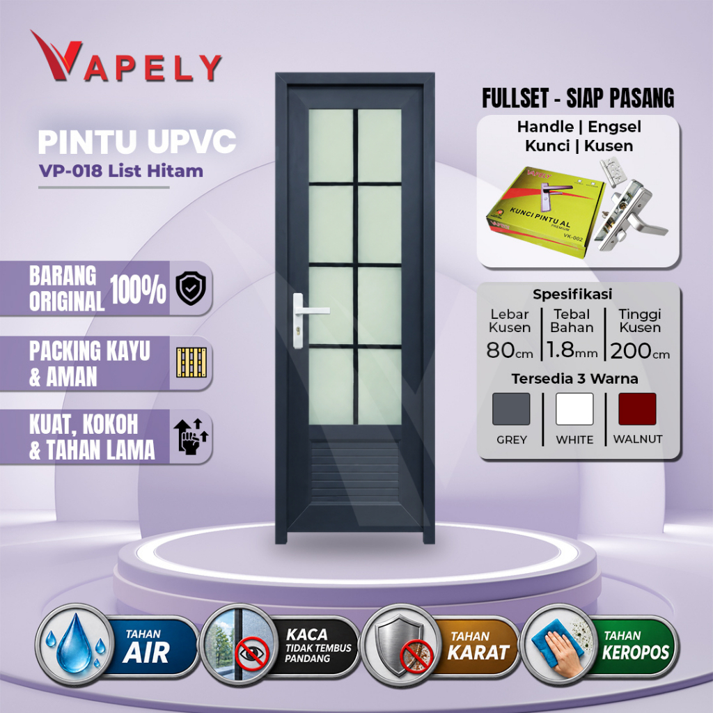 Pintu uPVC VAPELY VP-018 List Hitam