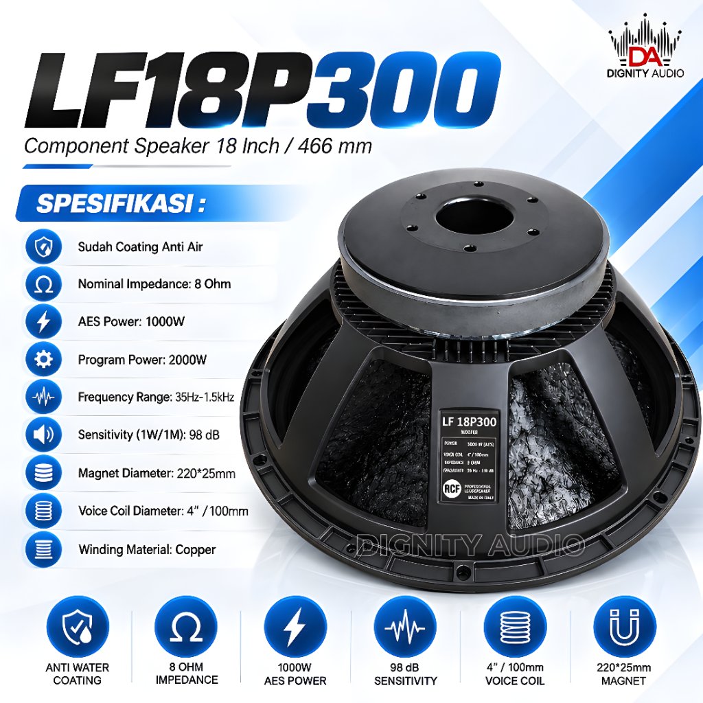 RCF LF18P300 | L18P300 | LF 18P300 | L 18 P300 Komponen Speaker 18 Inch Karakter Low Sub