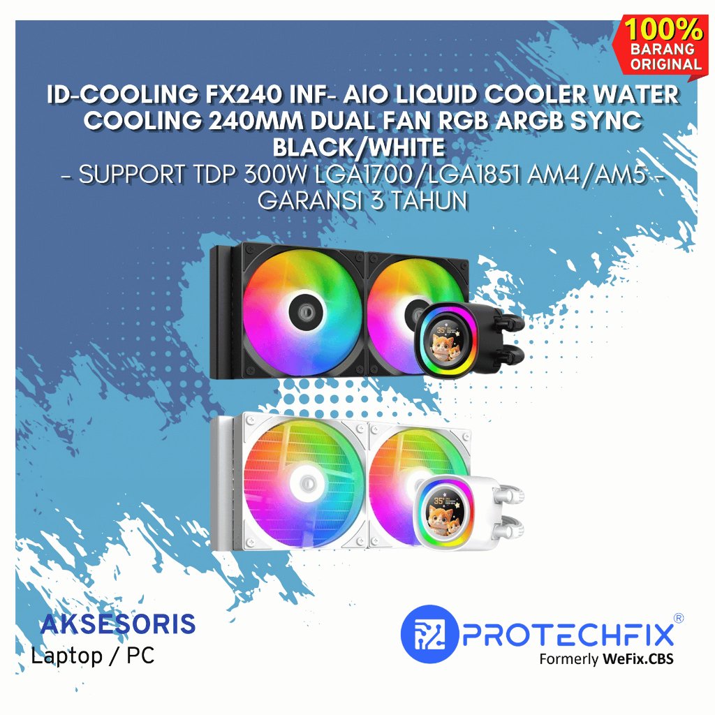 ID-Cooling IDCooling FX240 INF- AIO Liquid Cooler Water Cooling 240mm Dual Fan RGB ARGB Sync Black/W