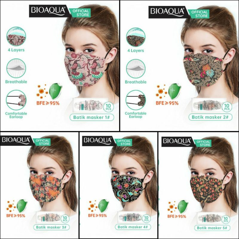 BIOAQUA Masker KN95 EVO BATIK Disposable Masker Earloop 4ply (10pcs)