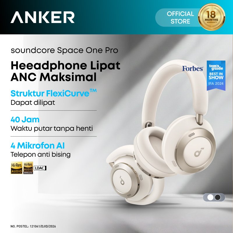 Anker soundcore Space One Pro FlexiCurve Over-Ear Headphone, Adaptive Active Noise Cancelling Headph