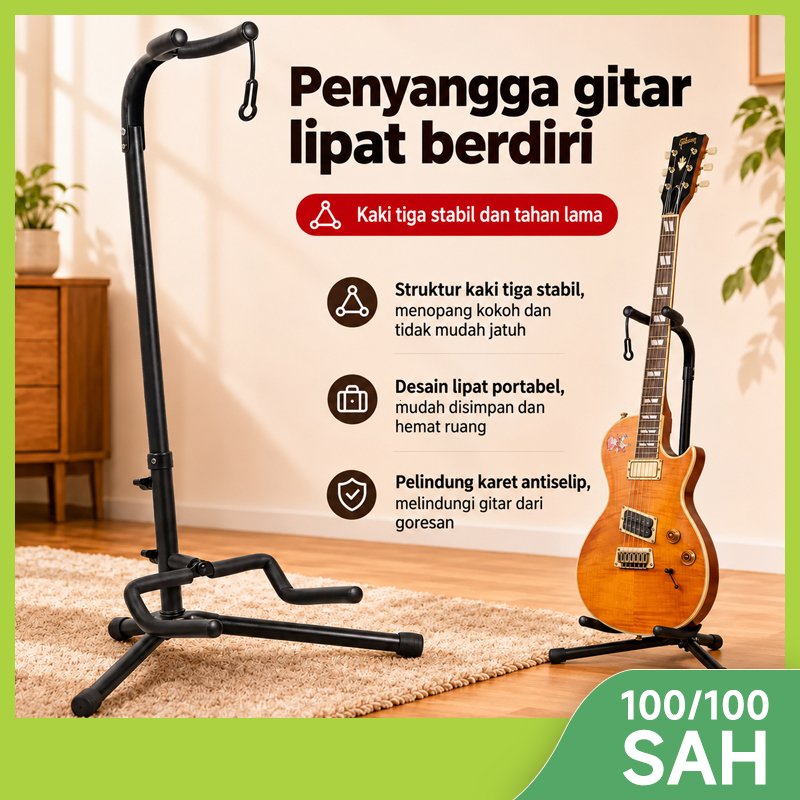 PLAYOU Stand Gitar Long Neck Stand Gitar Listrik/Elektrik/Akustik/Bass Long