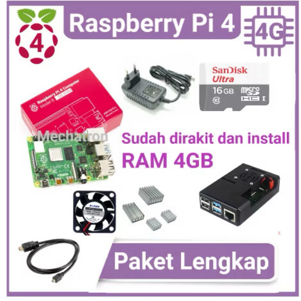 Raspberry PI 4 Model B RAM 4GB Paket Lengkap