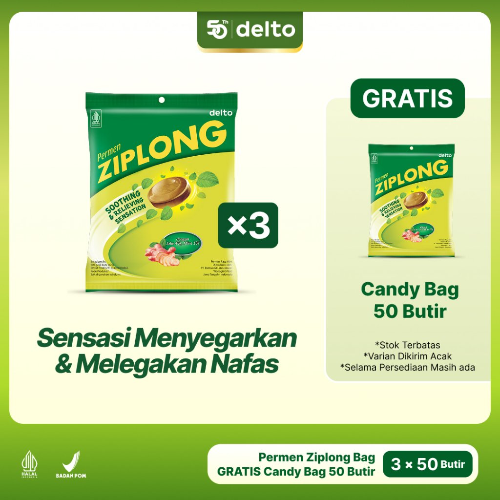 Permen Ziplong Bag 50 Butir - Permen Mint Licorice Melegakan Tenggorokan Menyegarkan Nafas Membuat N