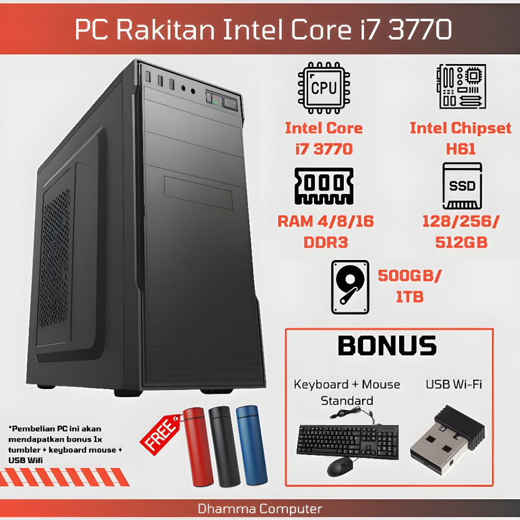 PC Rakitan Paket CPU Komputer Kantor Intel Core i7 3770 SSD HD Intel i7 Gen 3