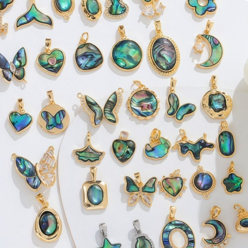 Copper plated with 18k gold, abalone shell, five-pointed star, moon, silver maple leaf, fish tail, f