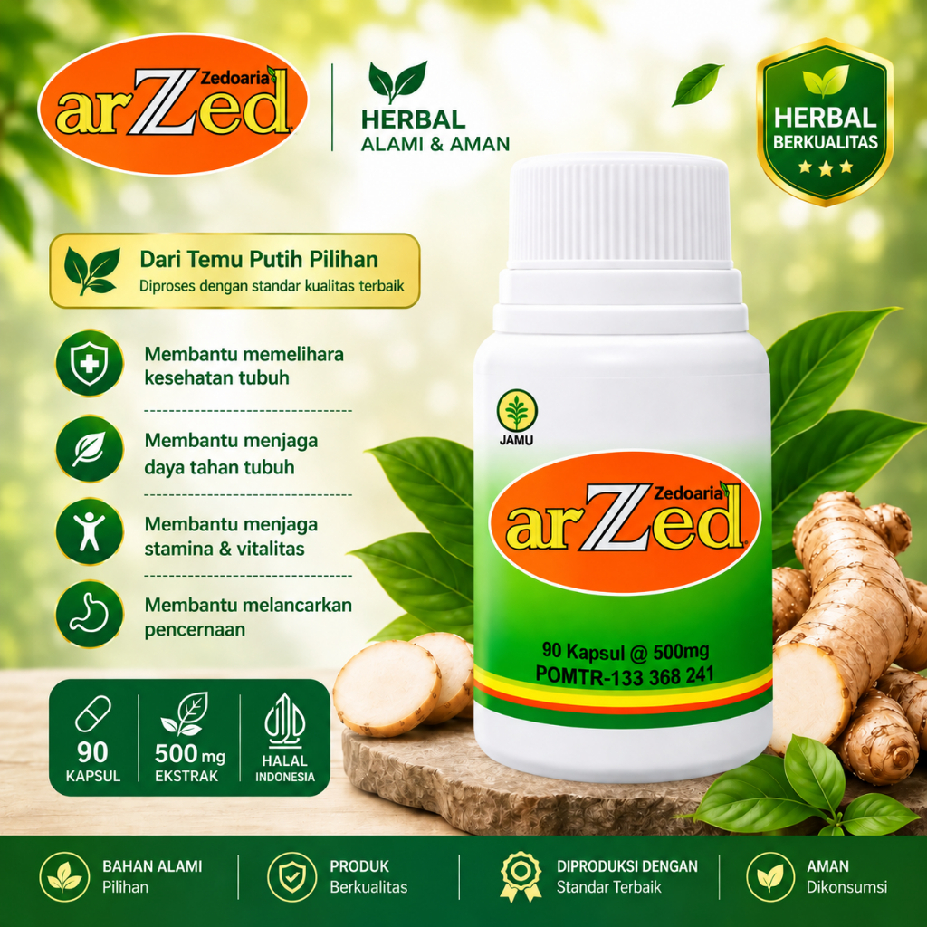 arZed Zedoaria Jamu Herbal 90 Kapsul 500mg Ekstrak Halal Indonesia