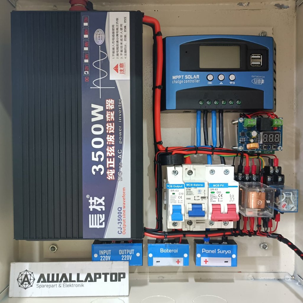 paket lengkap box panel PLTS otomatis 3000W with ATS LVD panel surya