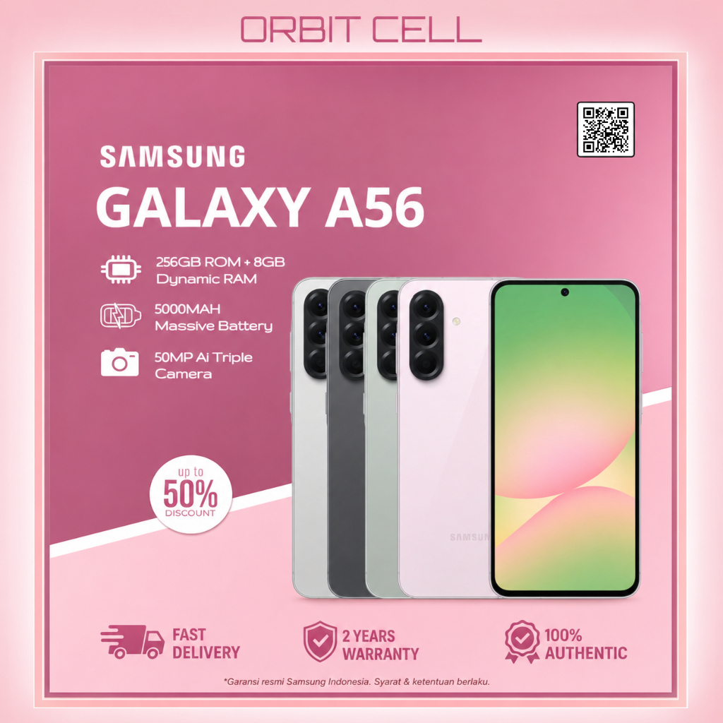 HP Samsung Galaxy A56 5G 12GB/256GB | Layar 6.7" FHD+ AMOLED 120Hz | Kamera 50MP | Baterai 5000mAh |