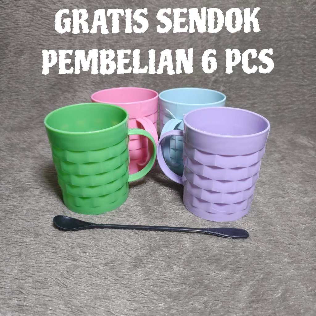 Gelas Plastik Gagang 400 ml Sunrise Motif Tikar Warna Pastel Bahan Plastik - Gelas Teh Susu Kopi & M