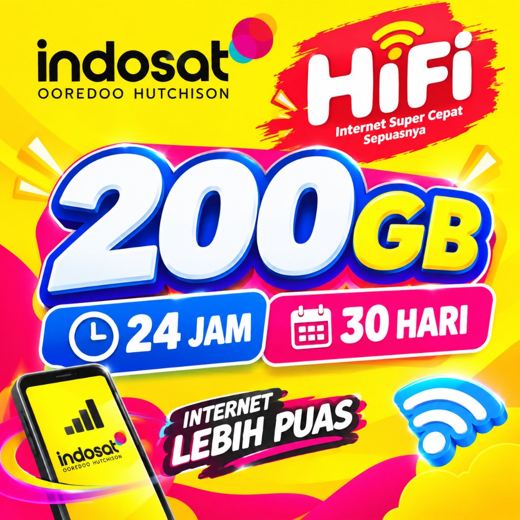 Paket Indosat HiFi 200GB 24 Jam 30 Hari | Kuota Internet Besar