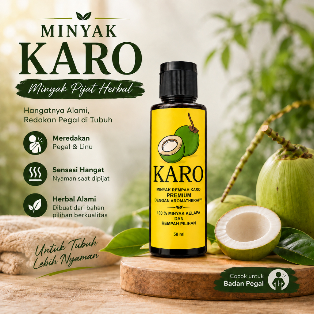 Minyak Karo 50ml | Minyak Urut Keluarga | Herbal Hangat & Wangi