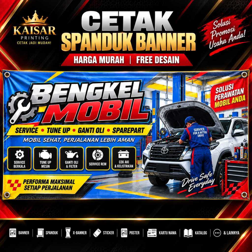 BANNER  BENGKEL MOBIL | SPANDUK  BENGKEL CUSTOM FREE DESAIN