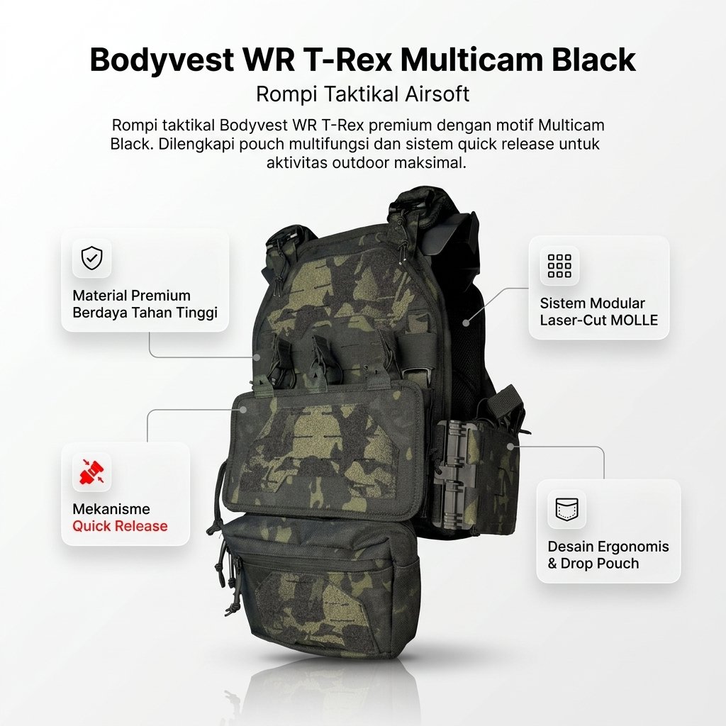 WR Bodyvest Rompi Platecarrier Multicam Black Cordura D1000 Unisex Tactical