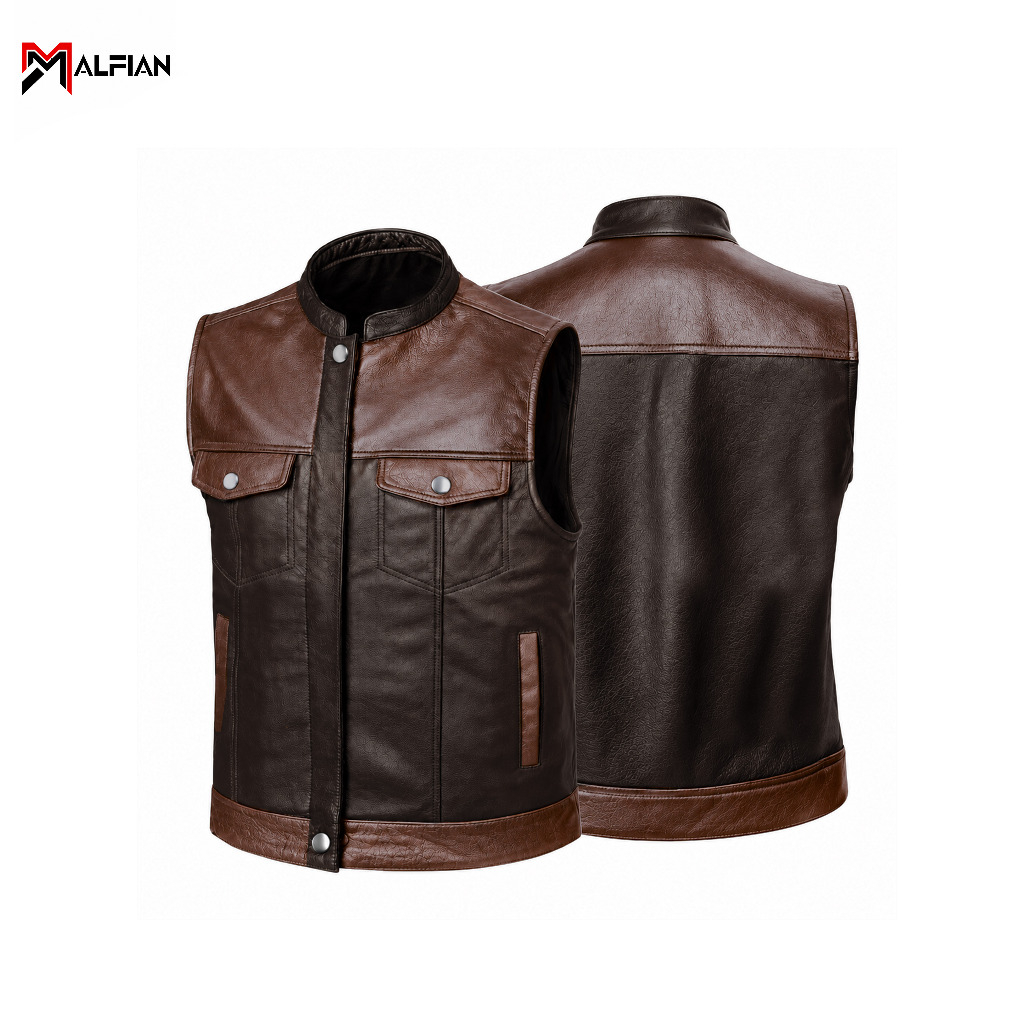 Rompi Kulit Motor Rompi Kulit Bikers Rompi Pelindung Dada Vest Kulit Sintetis MF.VEST.04