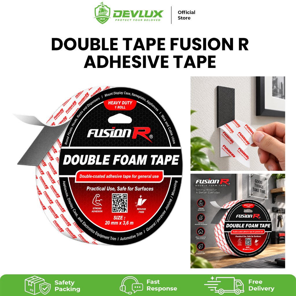 Makassar | Fusion R Double Tape PE Foam Tebal 1mm 20mm x 3,6M – Solasi Busa 2 Sisi