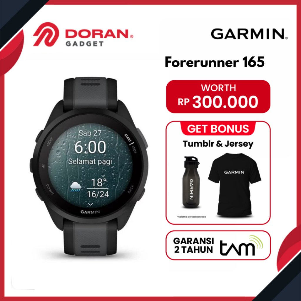 Garmin Forerunner 165 - Garmin FR 165 Amoled Display GPS Watch - Garansi Resmi TAM 2 Tahun