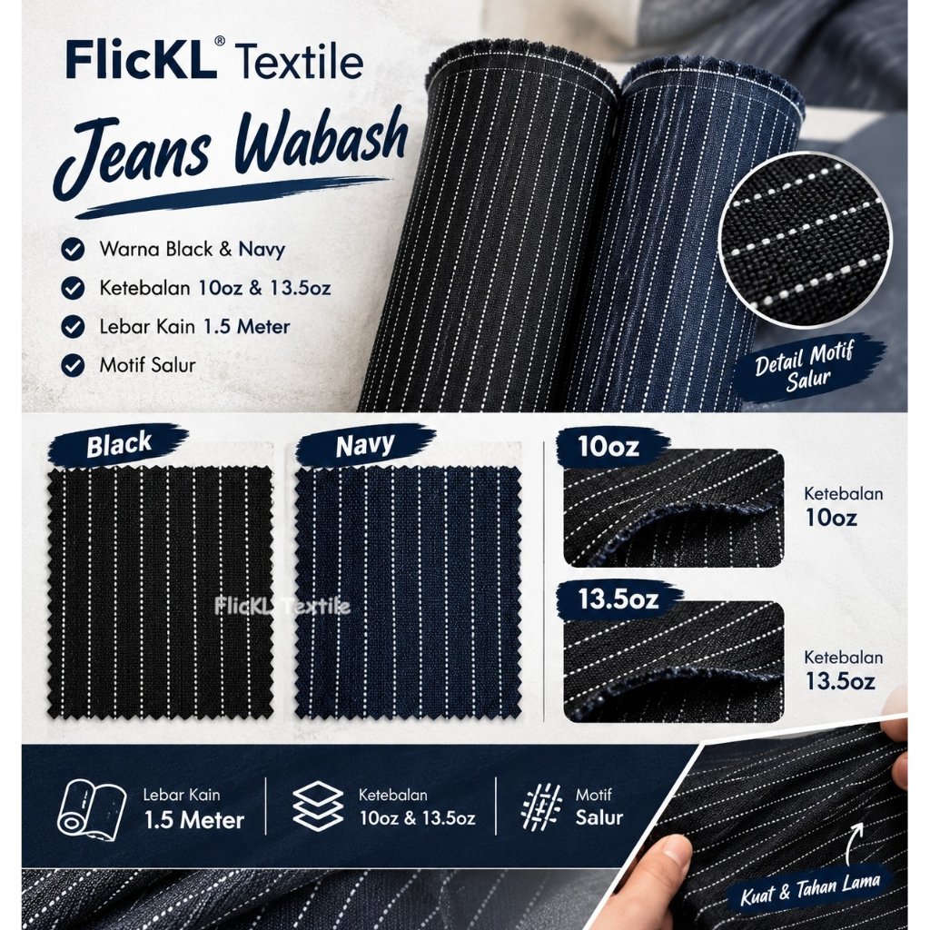Kain Wabash Bahan Jeans Wabash Denim Salur Wabash Stripe Twill