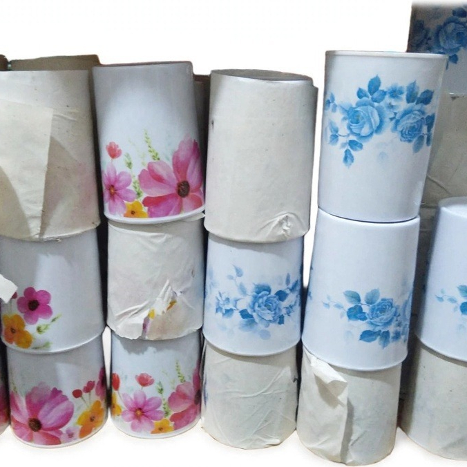 TR GELAS 3 BLUE light /GELAS PLASTIK / MOTIF BUNGA/ GELAS MOTIF BUNG WARNA BIRU