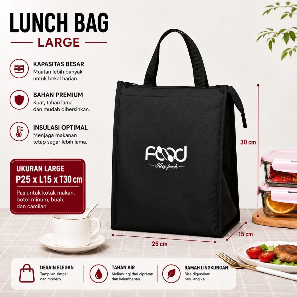 Lunch Bag Tas Bekal Makan Siang Sekolah Kerja Kuliah Kantor Lunch Box Aluminium Foil Tas Thermal