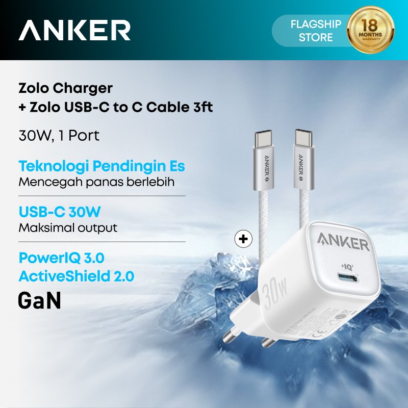 Adaptor Wall Charger Anker GaN Ice-cooled bundle Kabel cable USB Type C for iPhone 17 16 15 Series 4