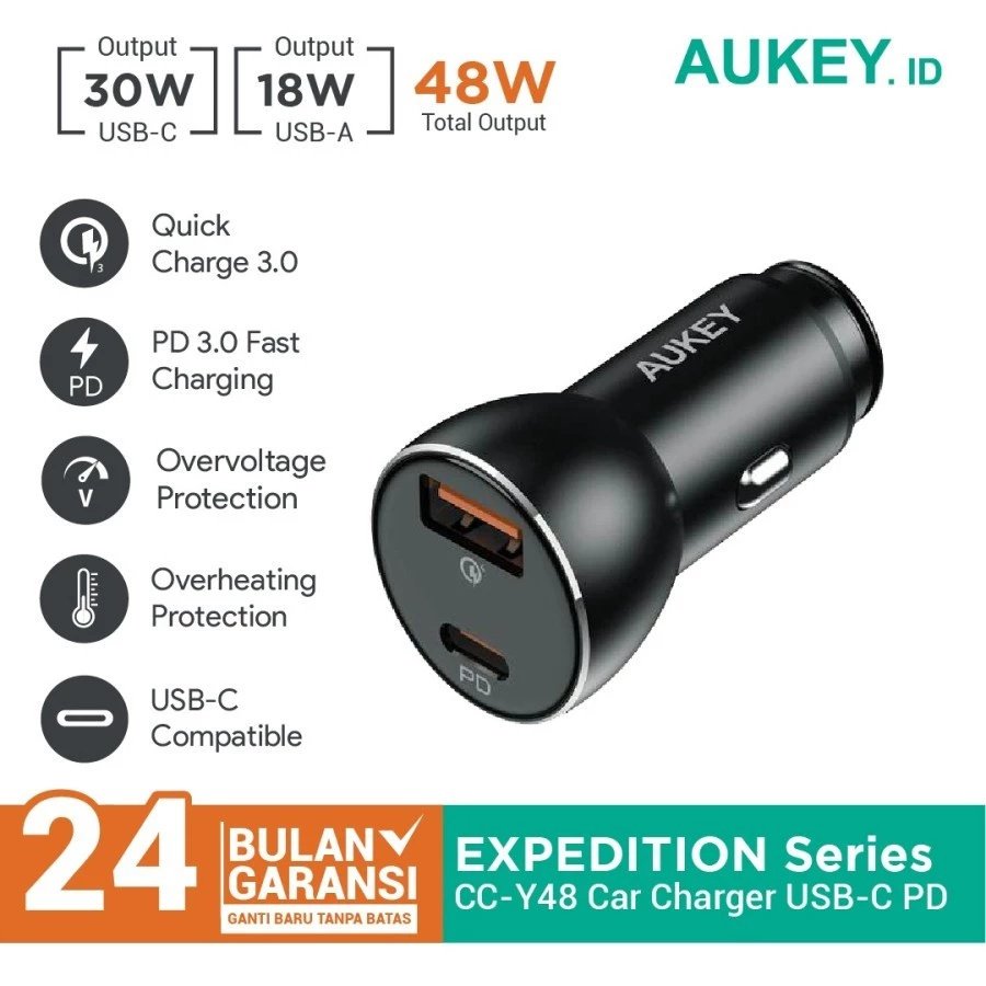 Car Charger Aukey CC-Y48 USB-C PD 48W