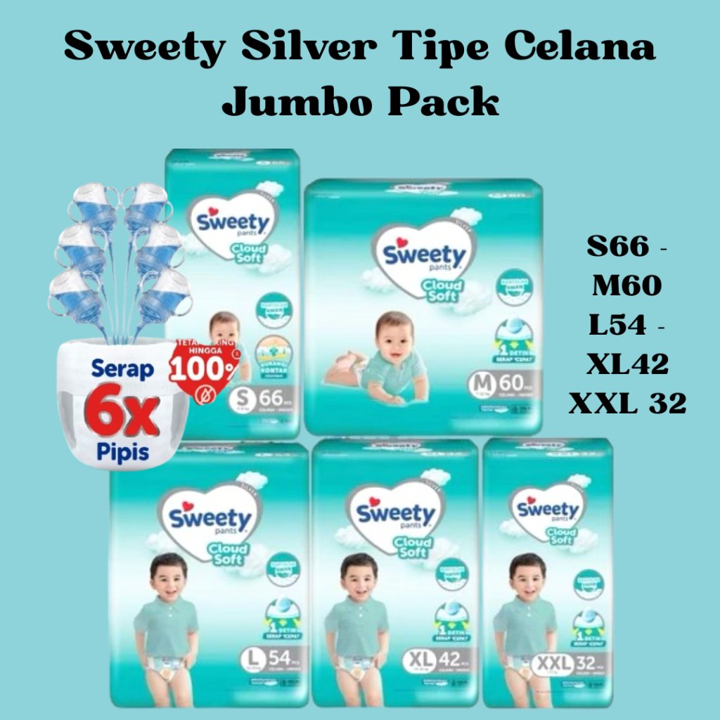 Sweety Silver JUMBO PACK - Pampers Anak Sweety Pants S66 / M60 / L54 / XL 42 / XXL 32