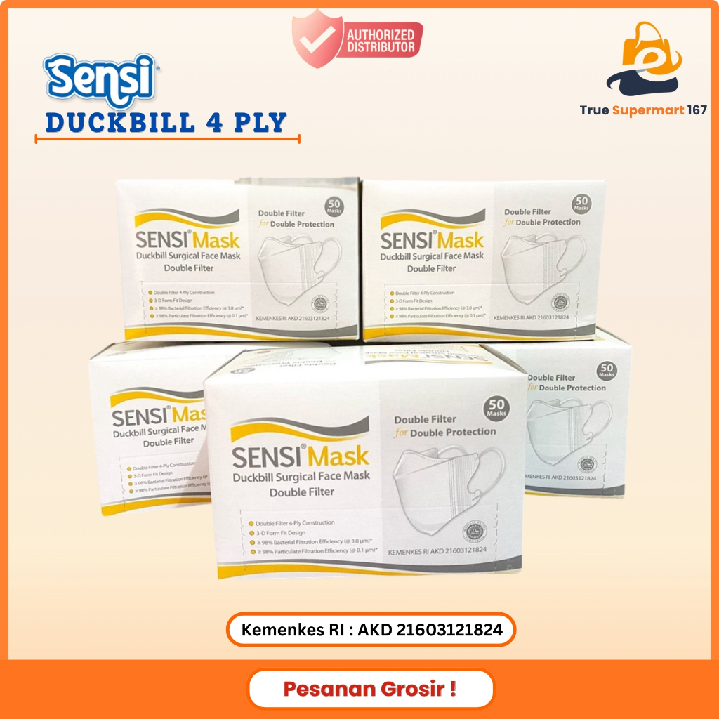 MASKER SENSI DUCKBILL 4 Ply , Masker Medis, Paket Grosir ( 1 KARTON, 40PCS )