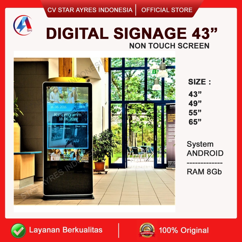 Standing Digital Signage 43" Inch Sistem Android / Digital signage Touchscreen & Non Touchscreen