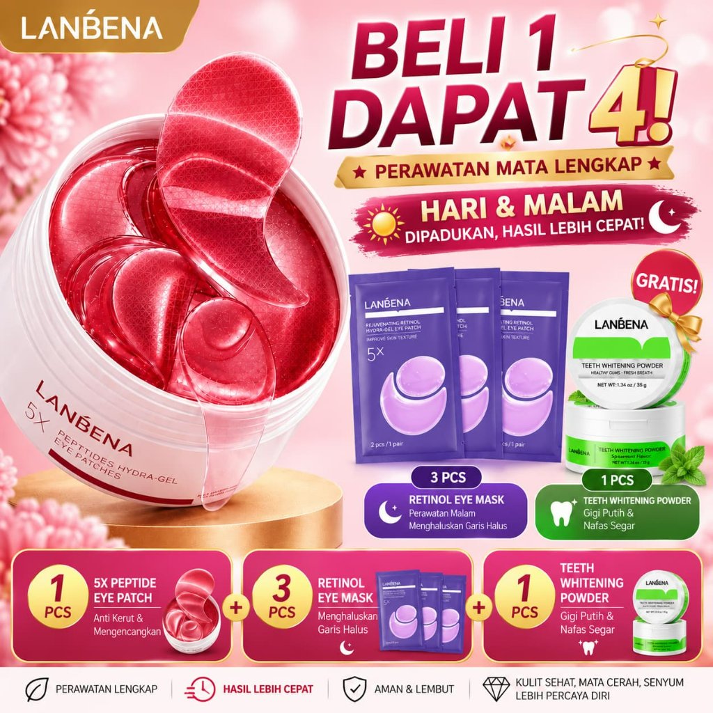 LANBENA 5X Peptide Eye Patch 60Pcs Masker Mata Hyaluronic Collagen Menghilangkan Mata Panda BPOM