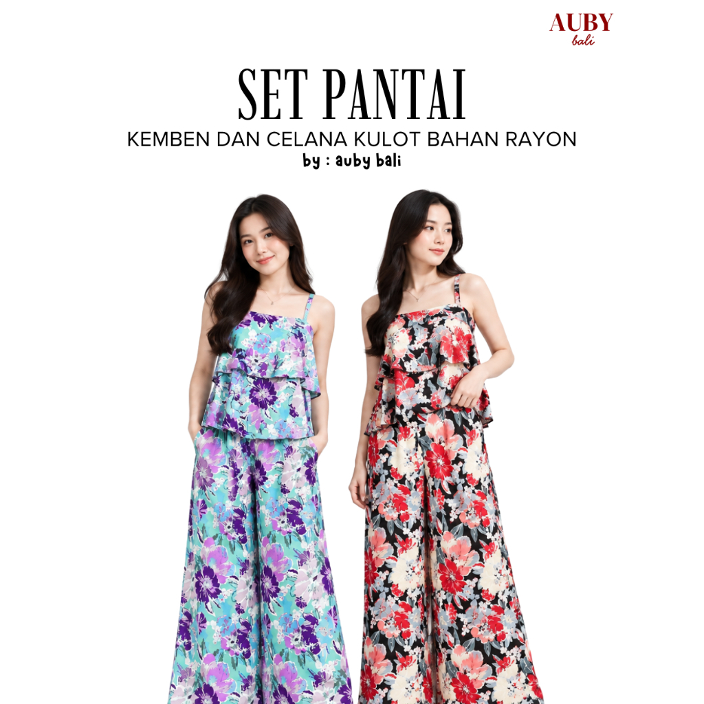 SET OOTD PANTAI // SET KULOT - KEMBEN // BAHAN RAYON MOTIF BUNGA
