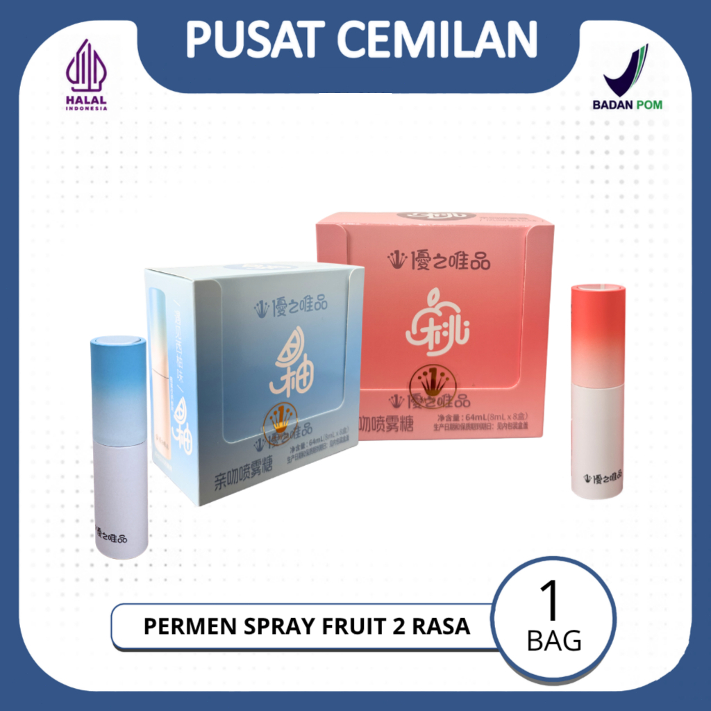 Spray Fruit Candy Permen Semprot Cium Rasa Persik Jeruk Bali Premium Halal BPOM Aroma Buah Menyegark