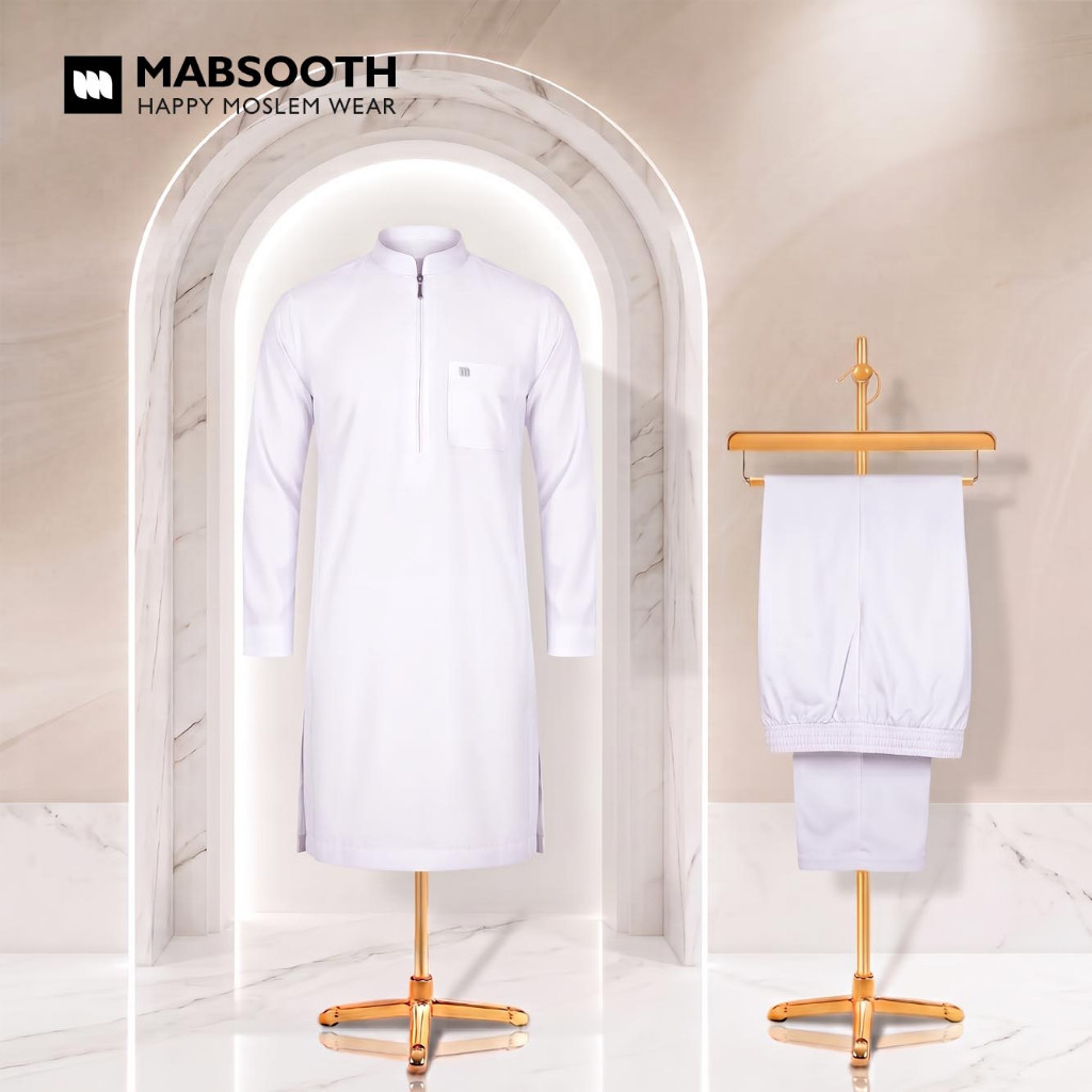 Set Gamis Jubah Pria MABSOOTH Setelan Kurta Umroh Haji Tanpa Manset + Celana