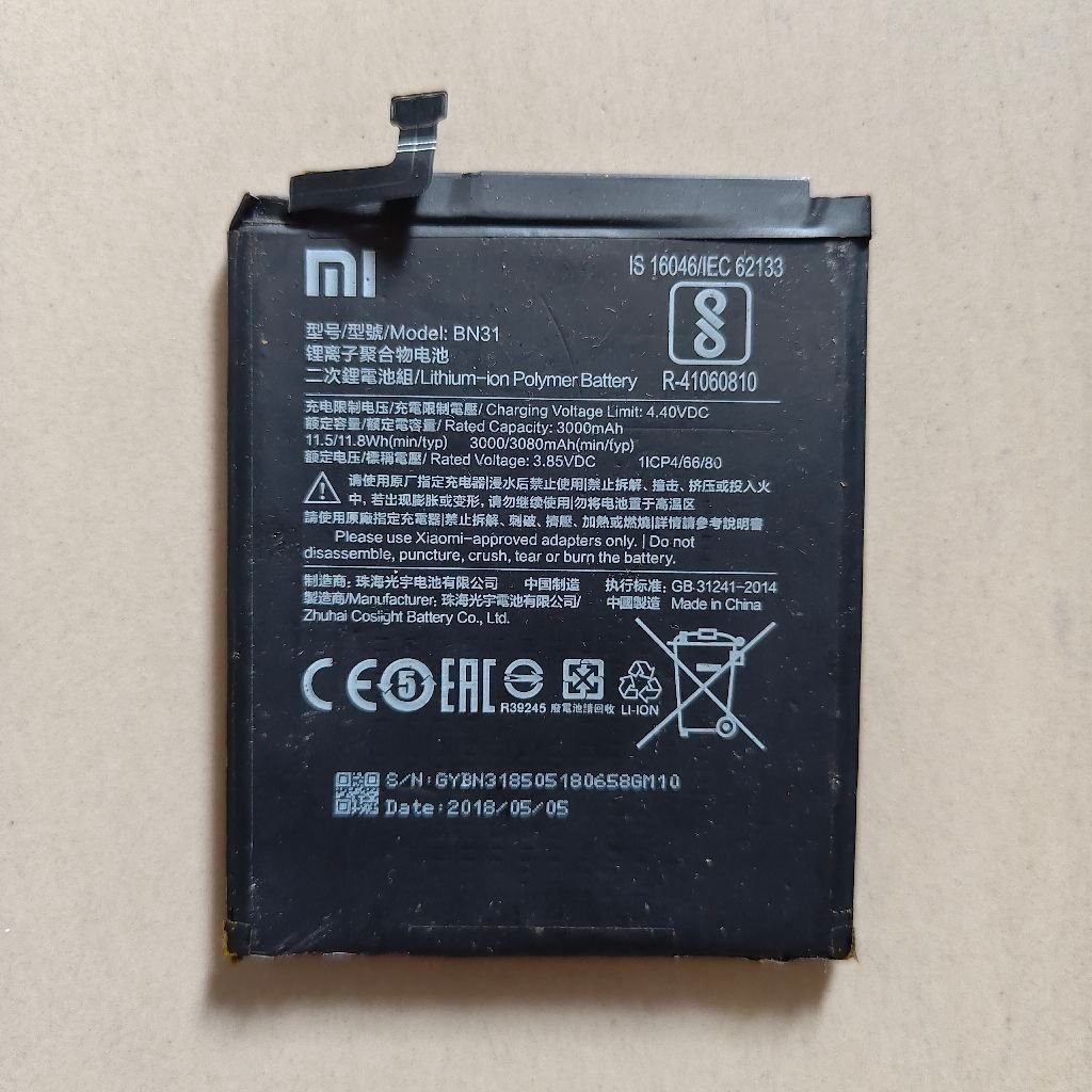 Batre Baterai Nokia Xiaomi Redmi Note 5A / Note 5A Prime / S2 / Mi 5X / Mi A1 tipe BN31 cabutan norm