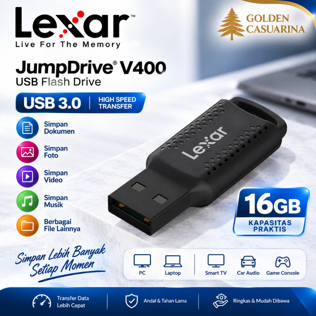 Flashdisk Lexar JumpDrive V400 16GB  USB 3.0 High Speed untuk Laptop PC Komputer Penyimpanan Data